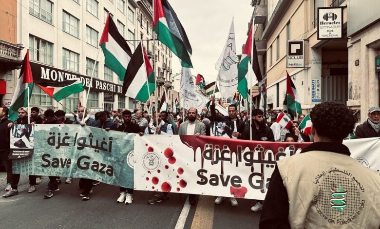 مظاهرات فى ميلانوإيطاليا نصرة للقضية الفلسطينية