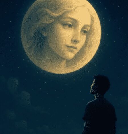 بَدَا القَمَرُ فِي السَّحَابِ كَفَتَاةٍ مِنَ الحُورِ