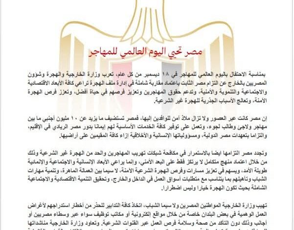 المصدر: بيان صحفي صادر عن وزارة الخارجية والهجرة وشئون المصريين بالخارج".