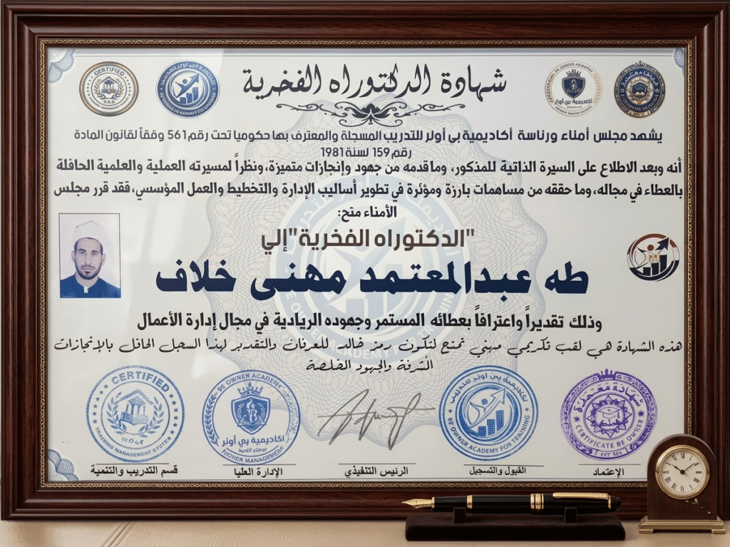 تكريم السيد طه عبد المعتمد بلقب الدكتوراه الفخرية في إدارة الأعمال